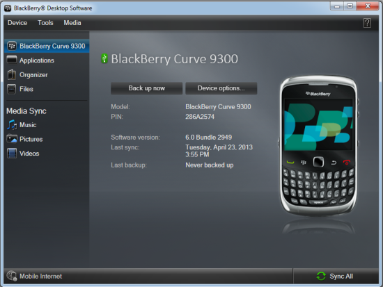 BlackBerry BlackBerry Desktop Software bağlanır